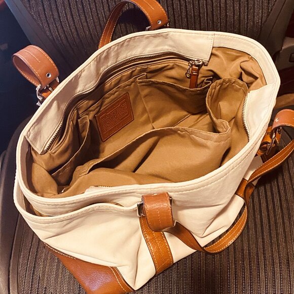 Coach White/Tan Tote Handbag - Picture 5 of 10